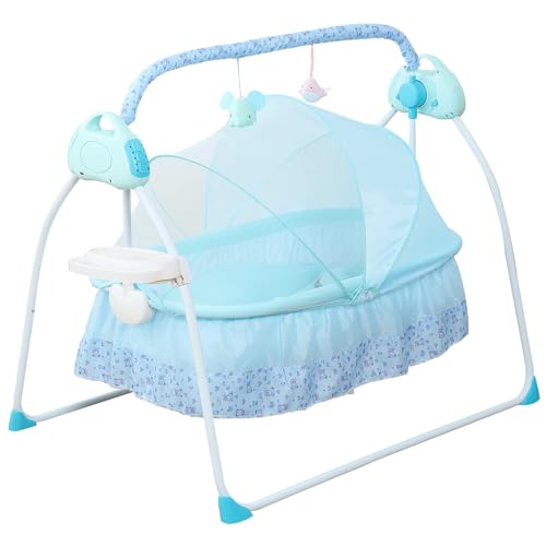 TFCFL Electric Baby Crib Cradle, 0-18 MonthsInfant Bed Auto Swing with Remote Control & Music, 25KG/55LBS Capacity, Foldable Baby Bassinet, Blue