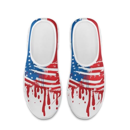 chaqlin Lace-Cut Shoes America Flag Fashion Slip On Flat Loafers for Women Men Comfy Wide Toe Work Shoe