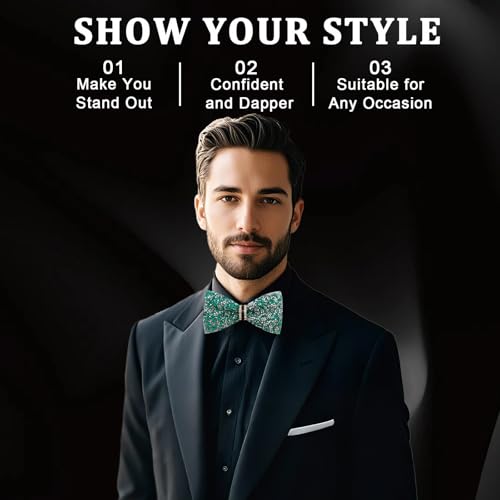 Image of Mens Rhinestone Bow Tie Pre-Tied Bow Ties for Men Adjustable Sparkle Sequin Bowtie Party Wedding