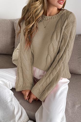 Cakulo Womens Oversized Pullover Sweaters Bell Sleeve Chunky Cable Knit Sweater Crewneck Trendy Knitted Tops 20254