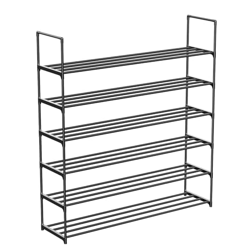 MERJULAN Shoe Rack 6-Tier Metal Shoe Rack - Stylish Black Shoe Organizer for 30 Pairs - Easy to Assemble Entryway Storage Shelf