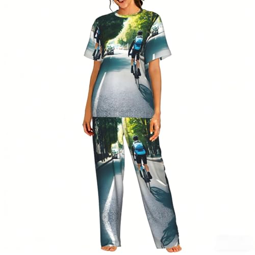 Pyjama doux femme imprimé vélo pour un sommeil réparateur et relaxant
