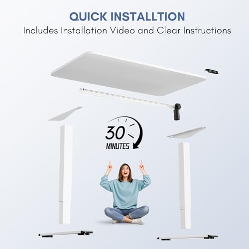 Furmax Electric Height Adjustable Standing Desk Large 48 x 24 Inches Sit Stand up Desk Home Office Computer Desk Memory Preset with T-Shaped Metal Bracket, White
