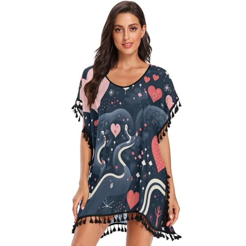 KAAVIYO Children Cartoon Heats Snake Women's Beach Cover Up Chiffon Tassel Swimwear Swimsuit Coverups for Girl