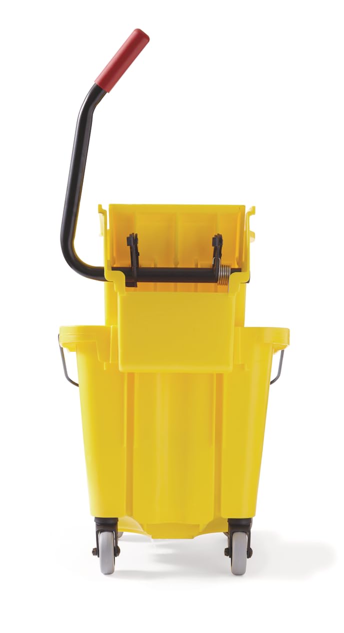 Rubbermaid Commercial Products WaveBrake 26 Qt. Side-Press Mop Bucket and Wringer Combo on Wheels, Yellow, for Professional/Industrial/Business Heavy-Duty Floor Cleaning/Mopping