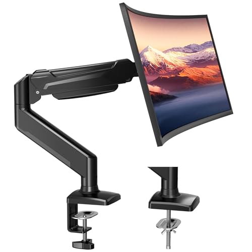BONTEC Monitor Arm Desk Mount, Gas Spring Monitor Stand, Adjustable Full Motion VESA with C Clamp & Grommet Base, Supports 6.6-19.8lbs LCD/LED Tilt, Swivel, Rotation (Single Arm, 13-34 Inch)