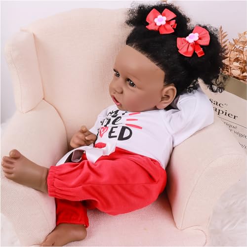Muñeca reborn bebe negra realista 22 pulgadas miniatura 5