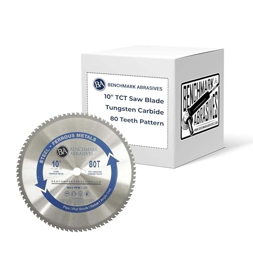 Benchmark Abrasives TCT 10 Inch Circular Saw Blade, Tungsten Carbide Tipped Metal Cutting Saw Blades for Cutting Metal, Stainless Steel, Ferrous Metals, 10 Inch Miter Saw Blade (10