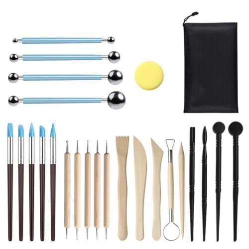 Lista de Mezcladores de arcilla - solo los mejores. 42 25 PCS Herramientas de Arcilla, Herramientas de Escultura de Arcilla y cerámica con Punta de Goma Pinceles, Bolsa de Transporte, Herramientas para Arcilla para Principiantes y...