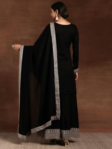 Image of Libas Printed Silk Blend Straight Kurta With Trouser and Dupatta
