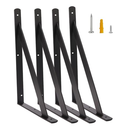 18 inch Heavy Duty Shelf Brackets with Screws 4 Pack Wall Shelves Brackets with 90 Degree Triangle Black Metal Shelf Brackets Shelves L Brackets(457x295mm)