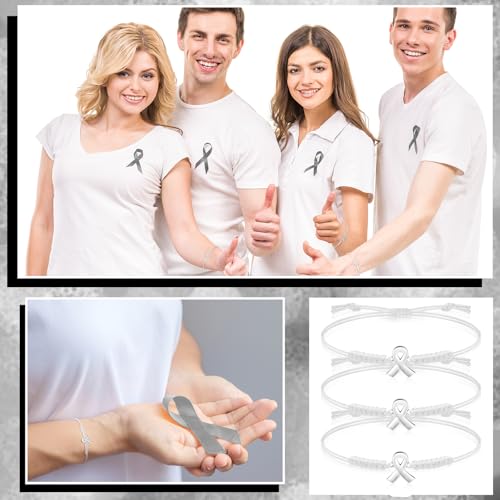 Sasylvia 20 Pcs Lung Cancer Awareness Bracelets Adjustable Cord Stretch White Ribbon Braided Bracelets Inspirational Lung Cancer Gifts for Men Women Jewelry Accessories4