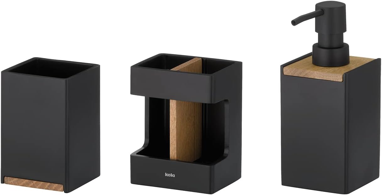 kela Cube 390241 Bathroom Set 3-Piece Polyresin Black 1x Cup 1x Toothbrush Holder 1x Soap Dispenser 300 ml kela Cube 390241 Bathroom Set 3-Piece Polyresin Black 1x Cup 1x Toothbrush Holder 1x Soap Dispenser 300 ml