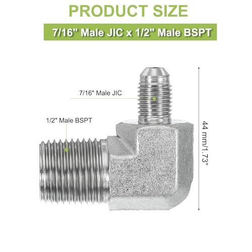 Image of PATIKIL 90 Degree Pipe Adapter, 7 /16 inch Male 37 Flare JIC x 1 /2 inch BSPT Male Connector Carbon Steel Elbow Fitting for Air Hydraulic Fluid Fuel Water Oil, Silver
