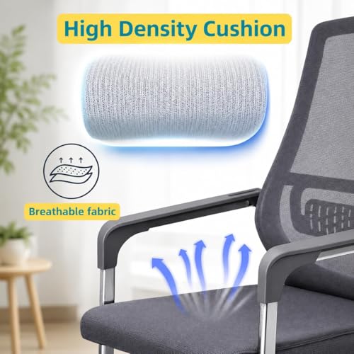 Image of OfficeFlow | Visitor Chair with arm Rest for Home Office Study Reception School College use with Chrome Finished Metal Frame | Cushioned seat, Chair Without Wheels (2, Grey)