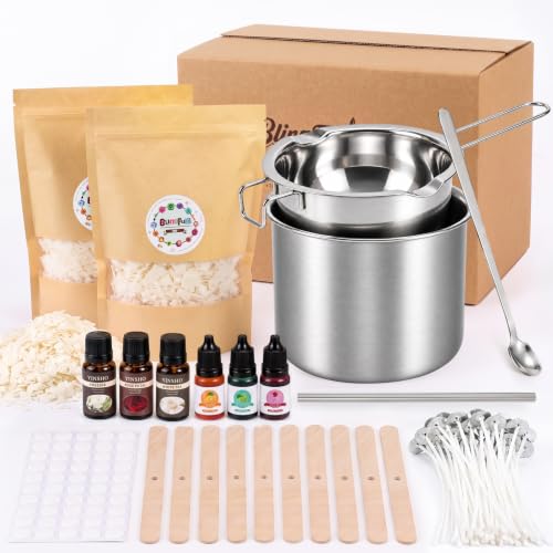 Kit Completo Para Hacer Velas De Cera De Soja Natural 920g Con Aceites Esenciales, Colorantes Y Accesorios Incl. Olla De Fusión, Mechas, Varillas Ideal Para Regalo, Terapia Y Decoración