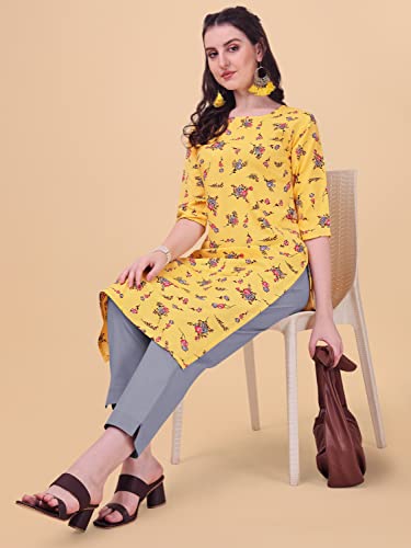 Image of LookMark Women Women's Crepe Printed Regular Kurti | Kurta (K1100-S) Yellow