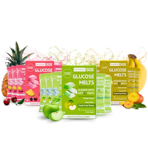 Glucose SOS Melts Made with Dextrose Powder Natural Fruit Puree Sugar Like Glucose Tabs Fast Acting Tablets that Melt with 15 Individual 15g Servings of 3 Different Flavors