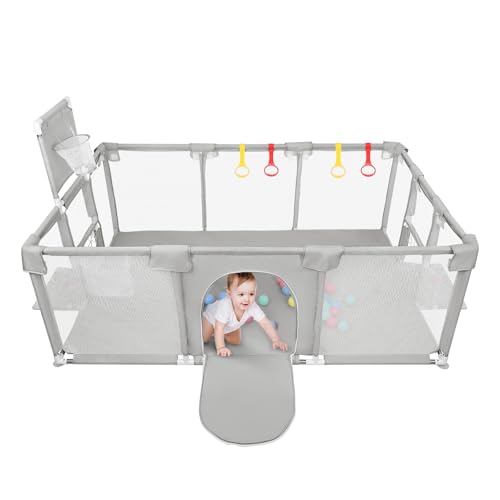 Parque infantil de tela Oxford, parque de juegos para bebés, valla bebe, pequeño parque infantil para el apartamento con puerta con cremallera (B-gris claro-180 x 120 x 66 cm)