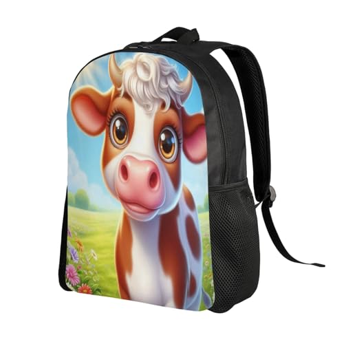 Comfort Fit Unisex Cow Field Flowers Sky Backpack Durable for Daily Commute & Travel Adventures 16 Inch2