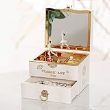 ★ La capa superior guarda del joyero musical sus joyas como anillos, gemelos, horquillas y otros pequeños tesoros, todo seguro y separado por dentro del compartimento, y el cajón en la parte inferior tiene capacidad para collares, pulseras y pinzas para el cabello.