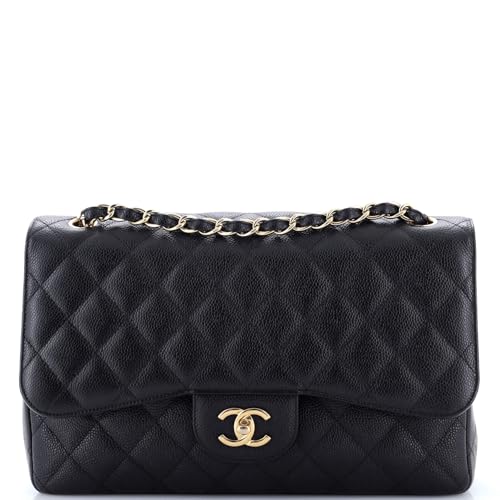 Pre-Loved Classic Double Flap Bag Quilted Caviar Jumbo, Black