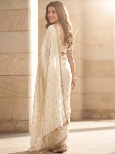 Image of Space Sattin Multi Sequence Full Worked Saree With Original Mirror Lace & Havey Sequence Full Worked Unstitched Blouse Piece