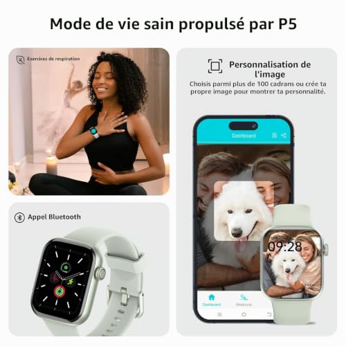 AcclaFit Montre Connectée Homme Femme avec Appels Bluetooth, Écran 1.85" HD Smartwatch Sport (140+ Modes), Cardiofréquencemètre, Moniteur de Sommeil, Étanche IP68 pour Android iOS – vue 6
