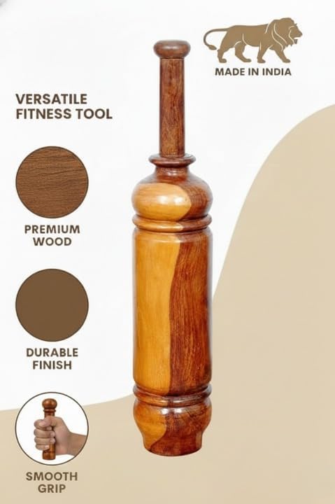Image of CD Design (4kg - 5kg) Wooden Mugdar, Handcrafted Indian Exercise Club, Premium Wood, Traditional Fitness Training Equipment (4, Kilograms)