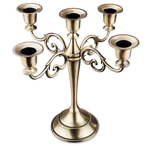 Viscacha Bronze Candle Holder，5 Arms Metal Candle Holders For Taper Candles（10.6 Inch Tall Candlestick Holders, For 1/2-1 Inch Pillar Candles Diameter Each）,Candelabra Centerpiece Decoration #TOP9