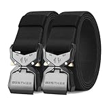 BESTKEE Tactical Belt 2 Pack, Men's Military Stretch Nylon Web Belt for Hiking Work with Heavy-Duty Quick Release Buckle