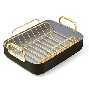 Caraway Roasting Pan – 16×13” Roasting Pan with Rack – Non-Stick Ceramic Coated – Non Toxic, PTFE & PFOA Free – Oven Safe & Compatible with All Stovetops