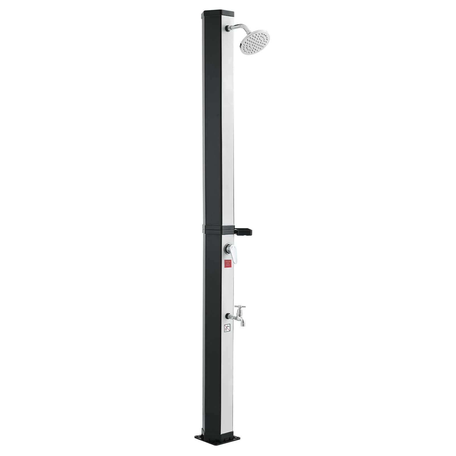 VEVOR Douche Solaire 35 L Douche Extérieur Solaire Autoportante pour Jardin Piscine Plage, Hauteur Pommeau 1,95 m, avec Robinet Lavage des Pieds, Porte-Savon, Réglage Eau Chaude Froide, Noir Argenté