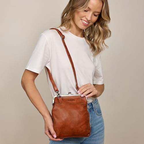 Gusti Leder Handtasche Damen Mittelgroß Echtleder – Vintage Umhängetasche Leder Braun Kratzfest Verstellbarer Riemen Alltag Reise Stadt Ausgefallene Handtaschen