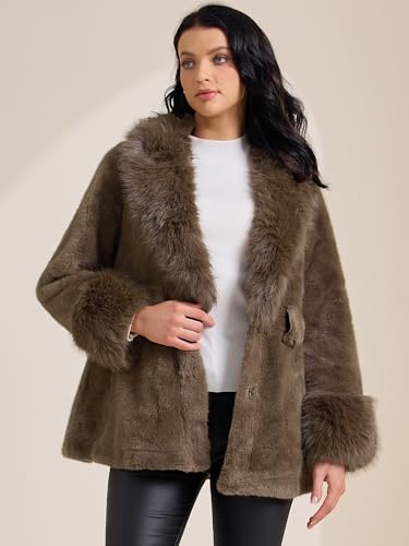 Allegra K Women's Faux Fur Winter Coats Long Sleeve Lapel Shaggy Jacket Warm Coat with Pockets 20253