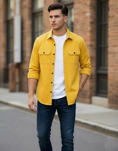Image of DEELMO Men's Stylish Cotton Blend Casual Shirt || Full Sleeve Button-Down Shirt with Dual Flap Pockets || Comfortable Breathable Fabric || Perfect for Casual Office and Outing Wear