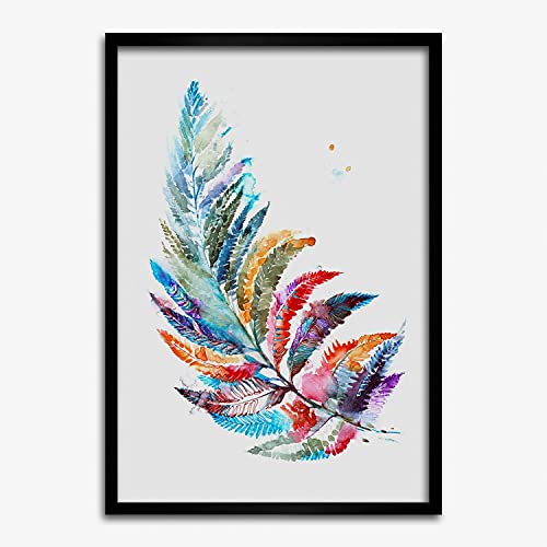 Peinture fougère colorée en affiche décorative moderne avec cadre en bois Tulup