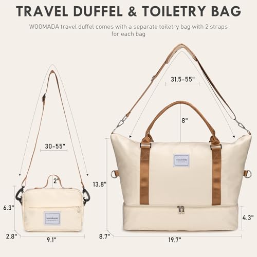 WOOMADA Weekender Bag for Women,Travel Carry On Bag with Shoe Compartment, Hospital Mom Bag for Labor and Delivery, Overnight Travel Duffle Bag with Toiletry Bag(beige&brown)2