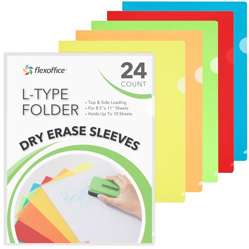 FlexOffice 24 pochettes dossier plastique transparent, 6 couleurs, format lettre 8.5" x 11"