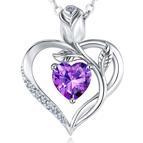 Image of Heart Birthstone Necklace for Women I Love You