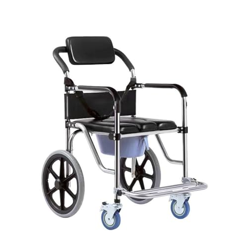 HADECOLL Silla De Ducha con Ruedas Y Asiento Acolchado, Silla De Baño Multifunción con Inodoro, Silla De Baño Portátil con Ducha Y Baño, Silla De Baño De Cabecera para Personas Mayores Embarazadas