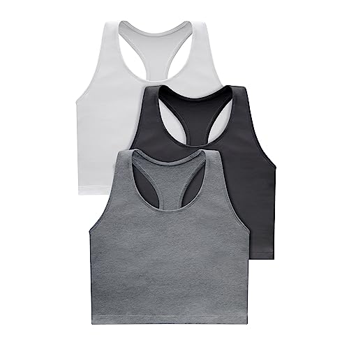 Hanes Light Workout, 3-Pack, Stretch-Cotton Cropped Yoga Tank Tops for Women with Built-in Bra