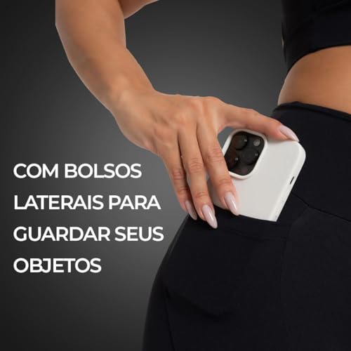 Short Feminino Academia com 2 Bolsos de Compressão Legging Treino (BR, Alfa, M, Regular, Regular, Pr