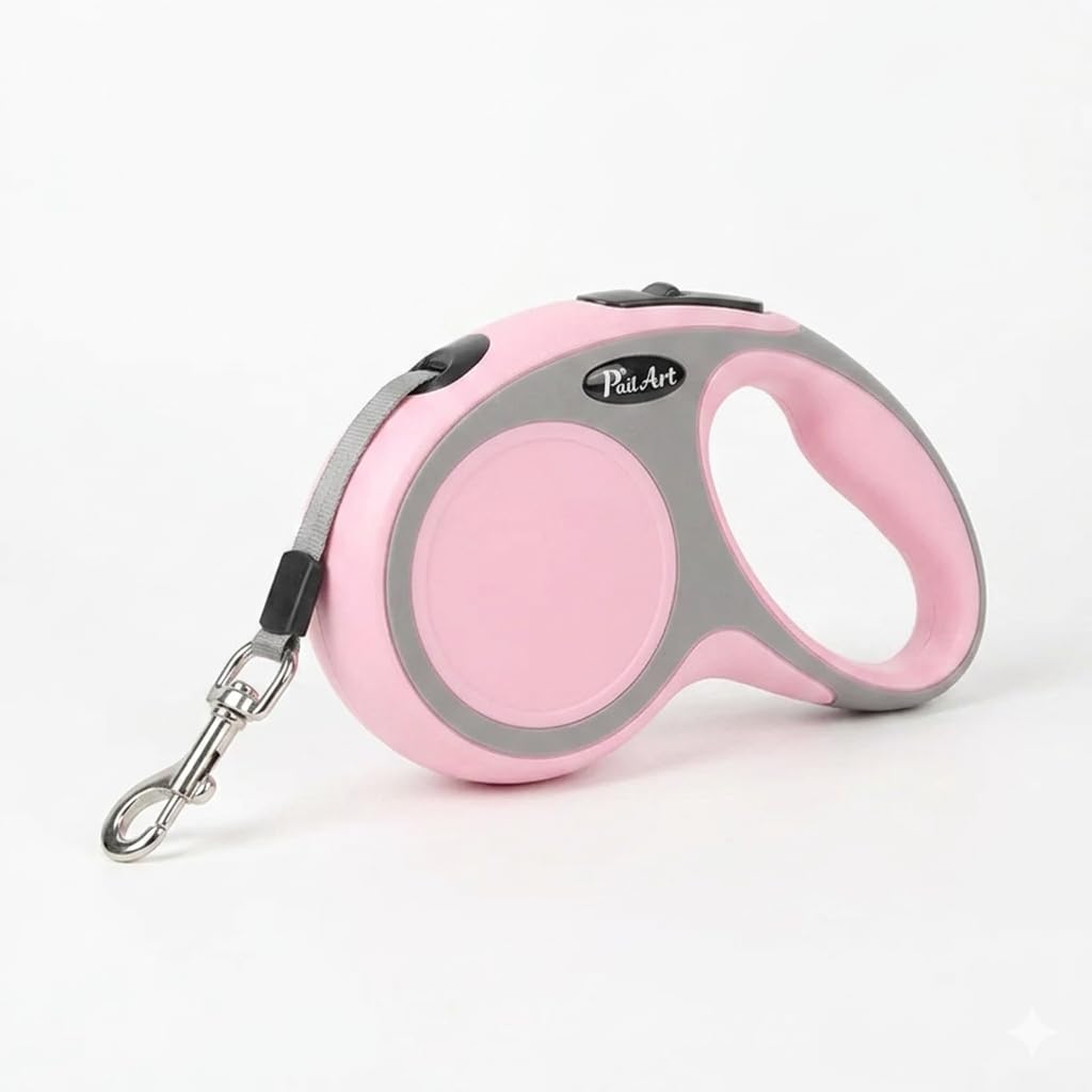Retractable Dog Lead – Strong Extendable Dog Leash with Anti-Slip Brake & One-Button Control, Heavy Duty 5m Extension Lead for Small & Large Dogs (Pink)