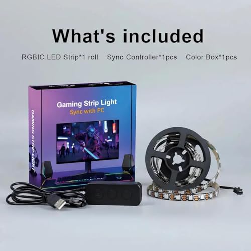 Image of Smart RGBIC PC Backlight for 24-34 Inch Monitor with Monitor Sync & Music Sync, USB Powered RGB Ambient Light for Gaming Setup, Desk, Bedroom & PC Monitor Backlight
