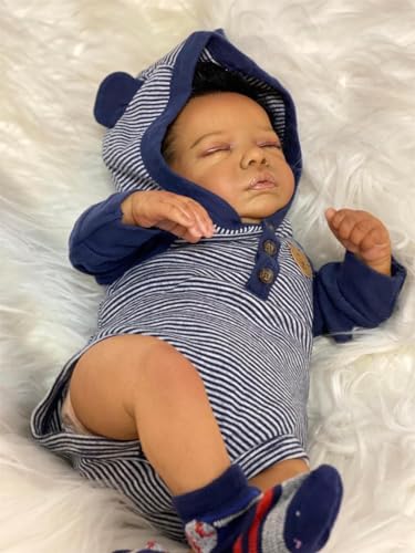 Anano 19 Inch Realistic Silicone Reborn Baby Dolls Black Boy Toddler Mixed Race African American Boy Reborn Doll Gift Biracial Baby Doll with Soft Hair for Kids 3+ - Thumbnail 7