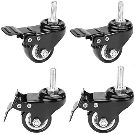 4 Pack, Youngine Locking Threaded Stem Mount 1.5" Swivel Caster Rotation Polyurethane Castor Wheel and Brake for Trolley, Carts, Furniture, Dolly, Workbench (Threaded Stem: 8 x 25mm)