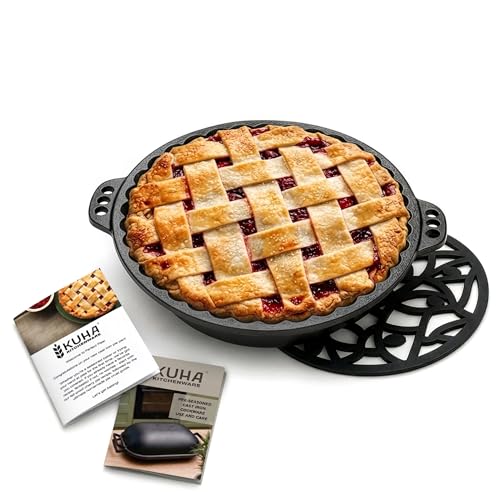 KUHA Cast Iron Pie Pan | Pre-Seasoned Round Baking & Serving Dish | 9