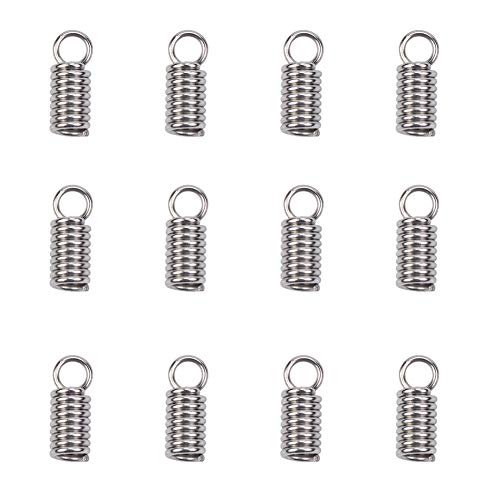 PH PandaHall 500pcs Stainless Steel Coil Cord Ends 2.5mm Inner Diameter Mini Tube Cord Cap Tip Leather Cord Ends Caps Necklace Spring Fastener Crimp Clasp for Jewelry Making