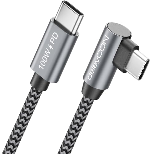 deleyCON 1m 100W Cable USB C Carga Ángulo 90 Grados - C a C - Cable Acodado para iPhone 17 16 15 Pro Max Air Galaxy A16 A17 A56 S25 S24 S23 Pixel iPad Pro MacBook AirPods Tablet PS5